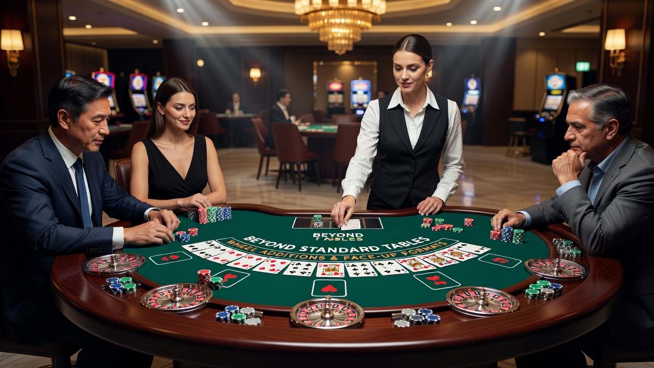 Blackjack table with wheel addition in a niche casino setting