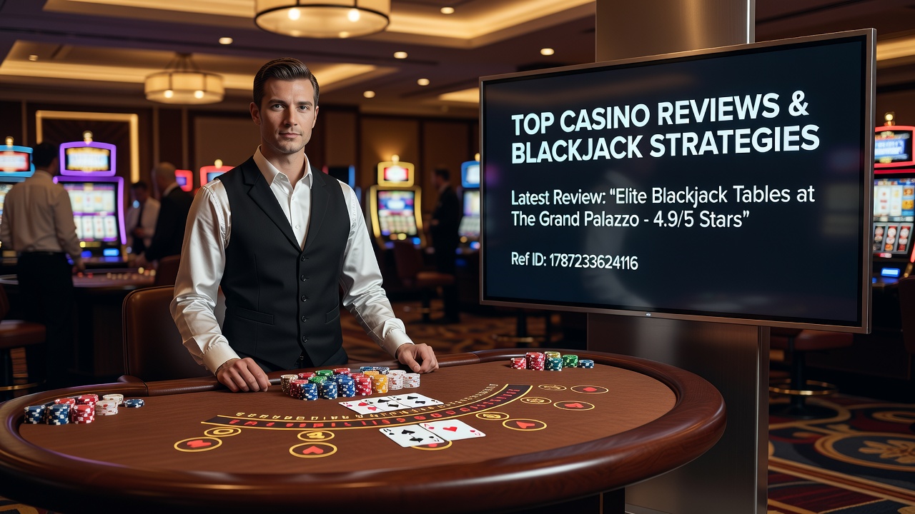Online casino interface displaying blackjack game selection and review metrics