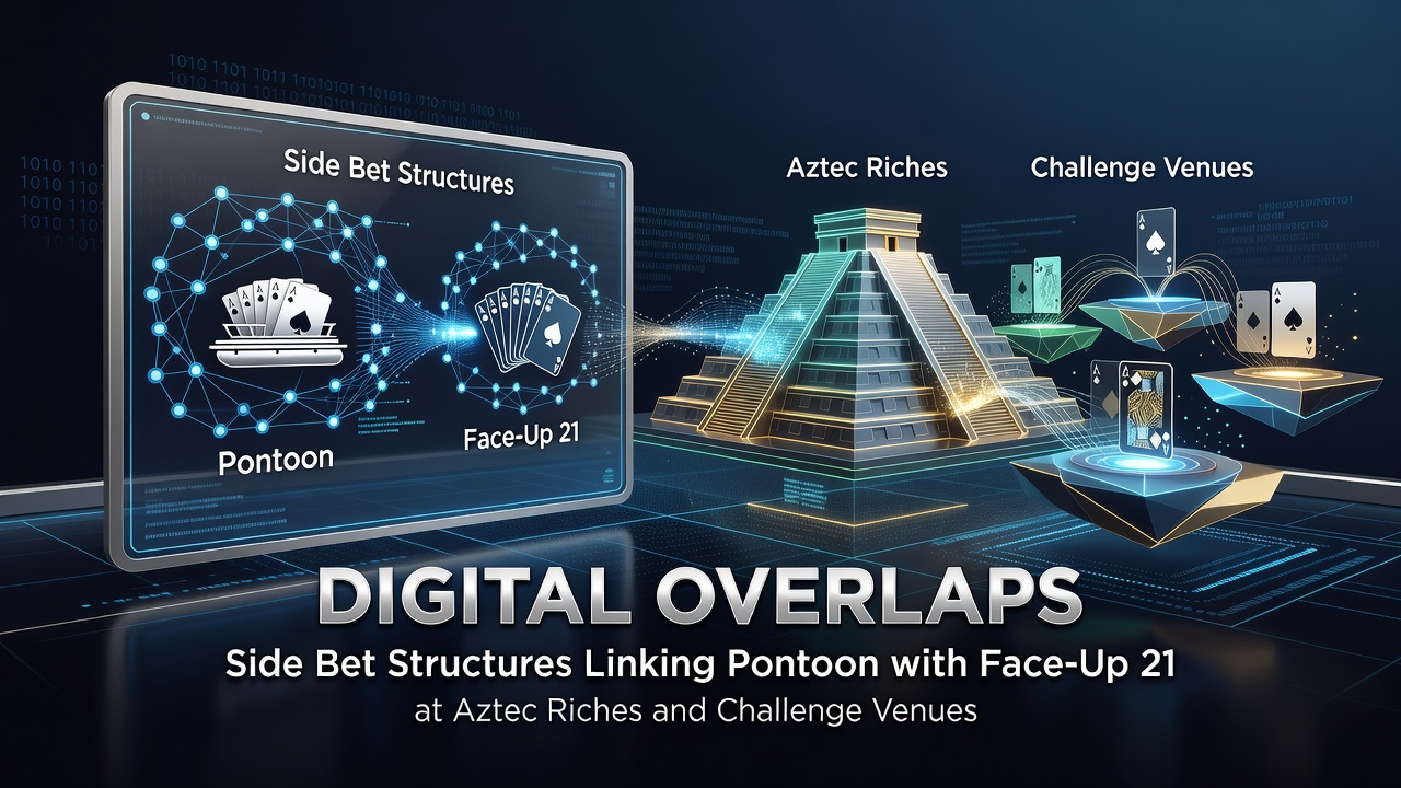 Side bet interfaces showing Pontoon and Face-Up 21 overlaps at Aztec Riches Casino