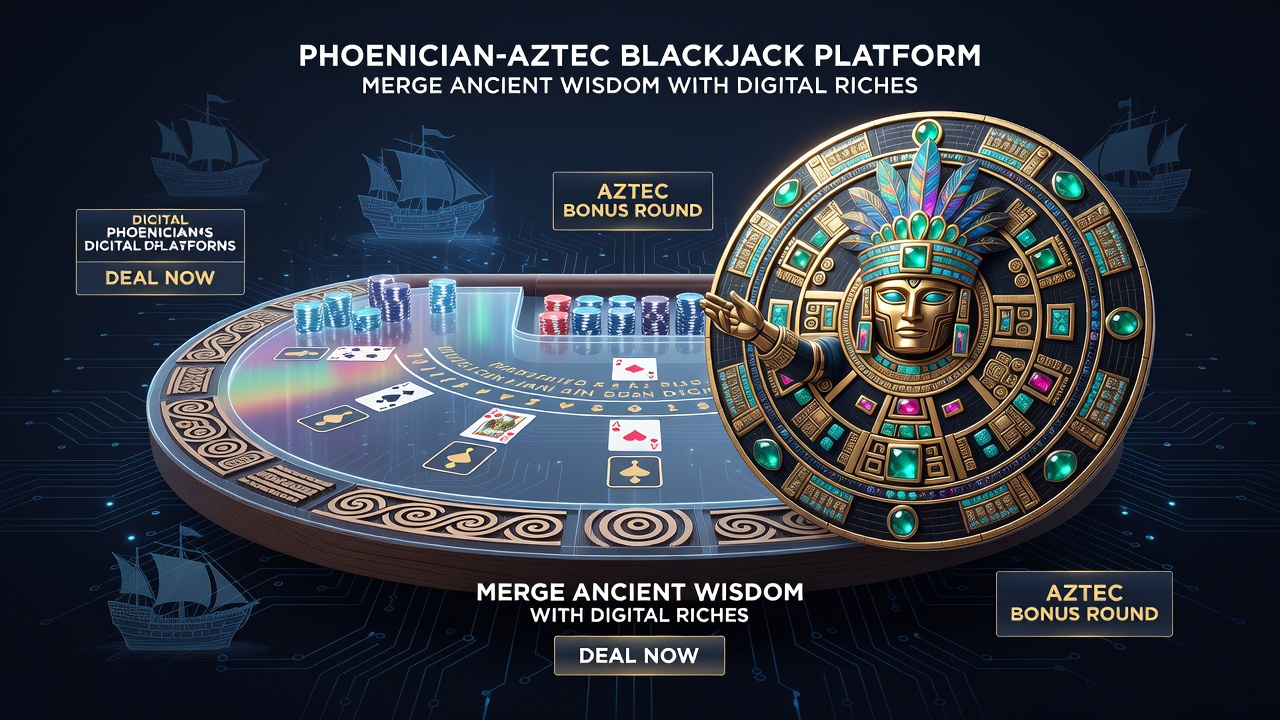 Digital blackjack interface showing Phoenician wheel side bet integrated with Aztec-themed card designs and rich golden graphics