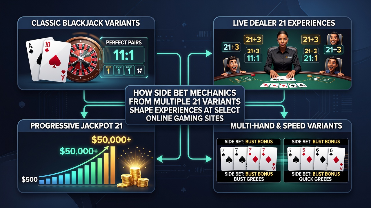 Close-up view of side bet payout tables and wheel mechanics integrated into online 21 game screens