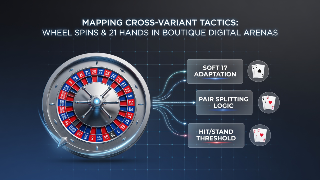 Digital interface showing wheel spin mechanics alongside traditional blackjack hand layouts in an online boutique casino setting