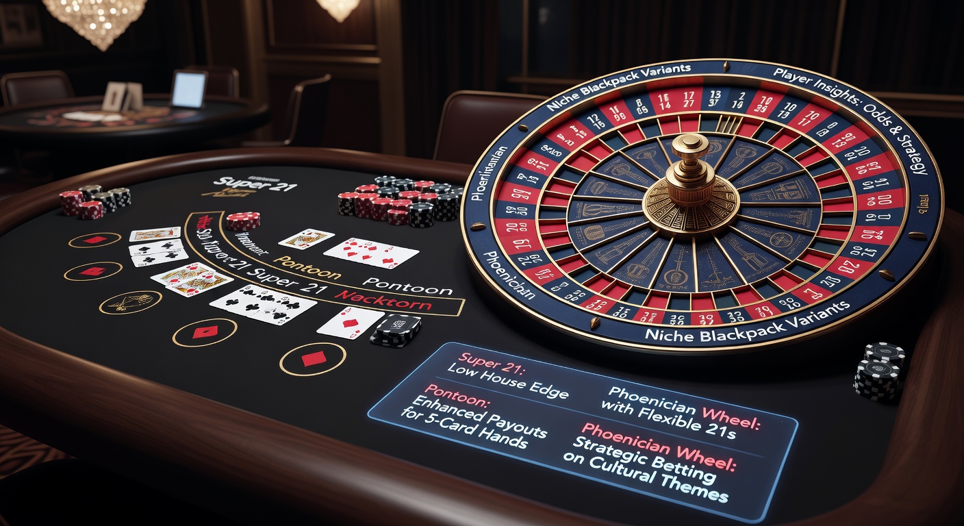 Vibrant casino table featuring Super 21, Pontoon cards, and Phoenician Wheel elements in action