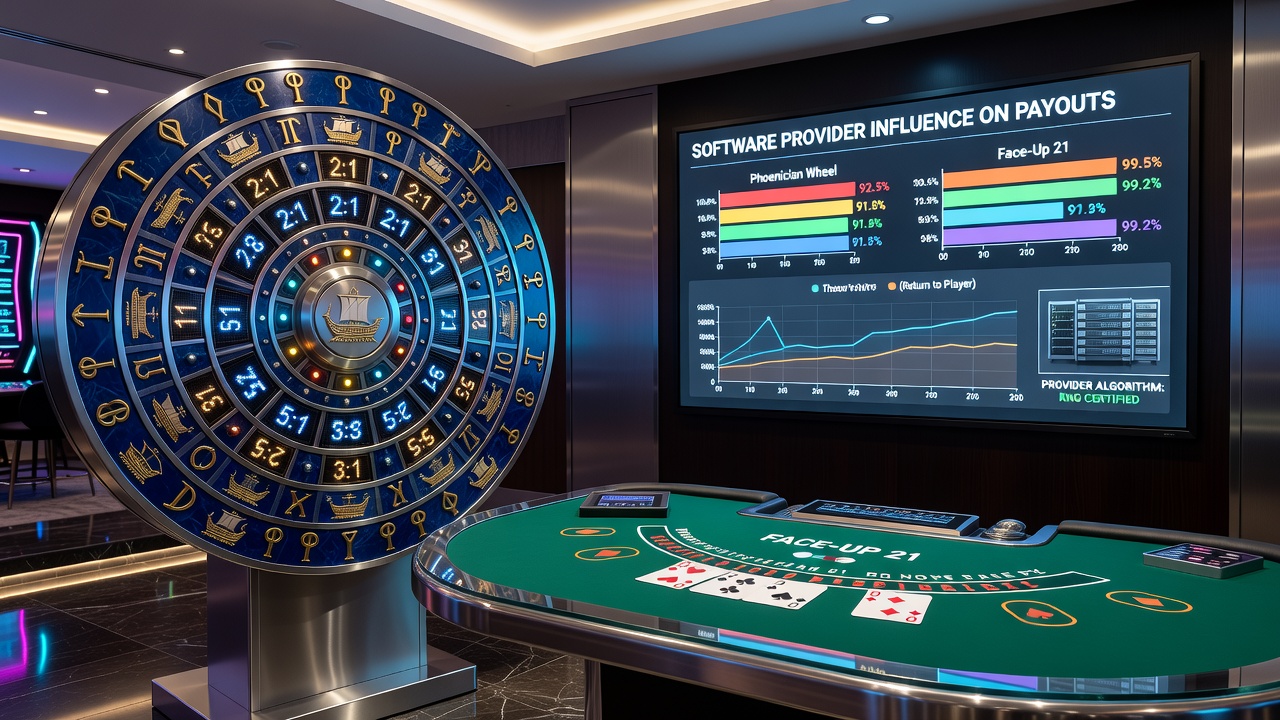 Software interface displaying payout configurations for Phoenician Wheel and Face-Up 21 blackjack variants