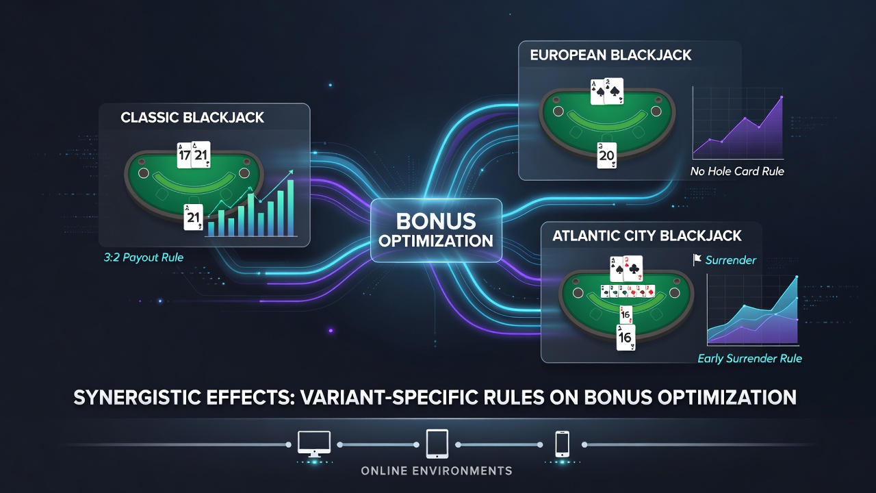 Chart illustrating bonus optimization paths across different blackjack rule sets