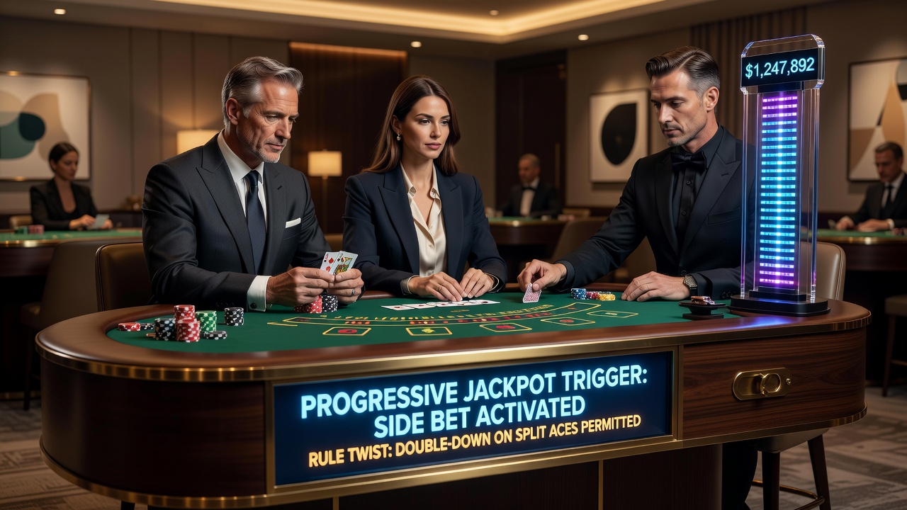 Boutique casino blackjack table with progressive jackpot display